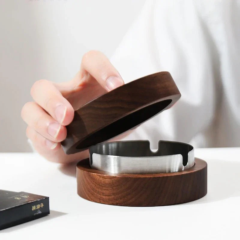 Cinzeiro de Nogueira (À Prova de Vento)  — Design em Madeira com Tampa e Interior em Inox