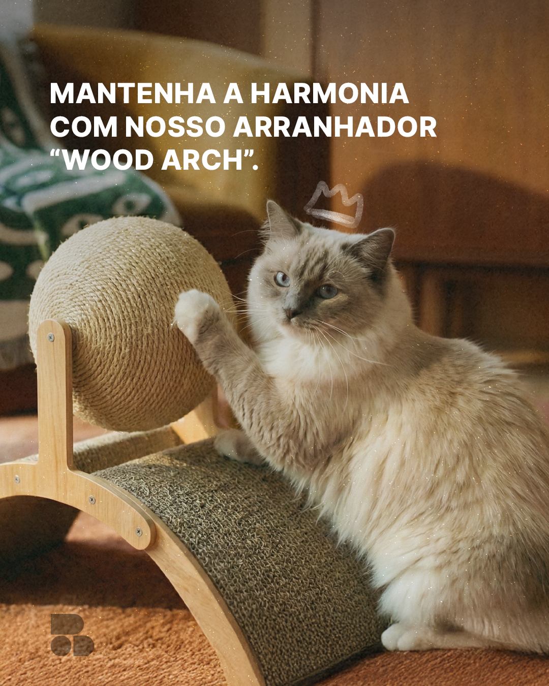 Arranhador 2 em 1 "Wood Arch" — Design Minimalista em Madeira e Sisal (Bola Giratória)